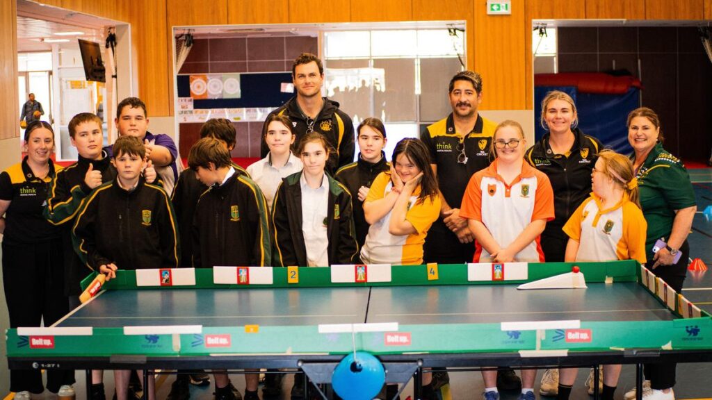 WA Cricket's Matt Kelly and students from Nagle Catholic College