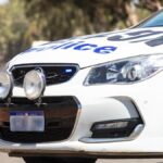 Police car blocks a road in Kalgoorlie. Picture: Tom Zaunmayr.