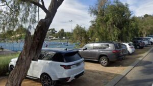 Multiple vehicles use the verge on Bay View.