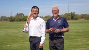 Labor candidate for the seat of Tangney, Sam Lim with Leeming Sp