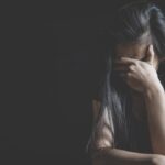 Young depressed woman, domestic violence and rape. stop abusing