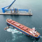 A grain ship prepares to berth at CBH's Kwinana Grain Terminal.