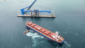 A grain ship prepares to berth at CBH's Kwinana Grain Terminal.