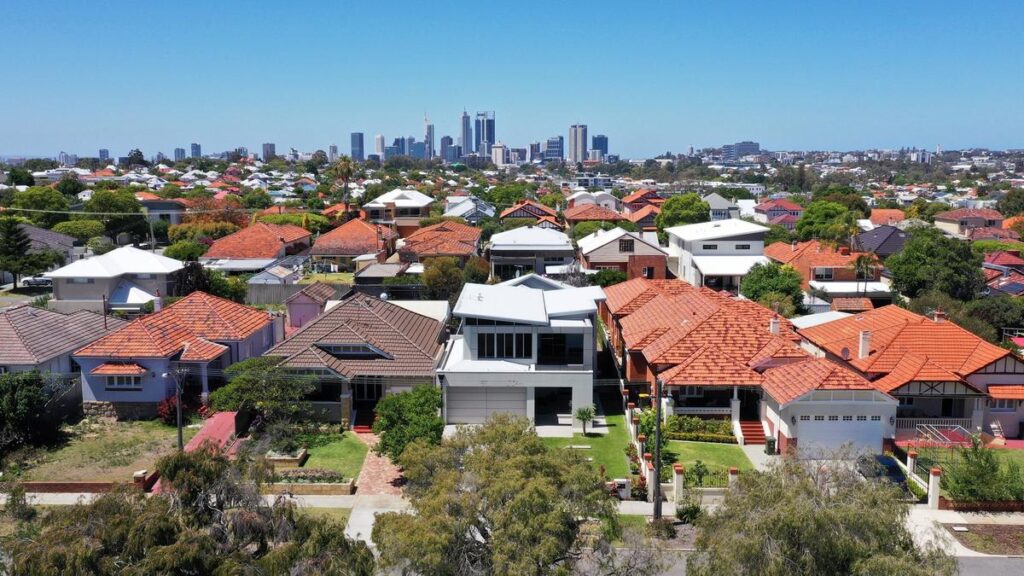 Aerial urban suburban cityscape in Perth