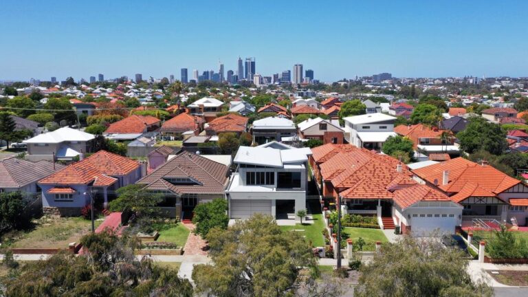 Aerial urban suburban cityscape in Perth