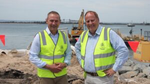 Roger Cook visited the site of a new Bunbury breakwater with Reg