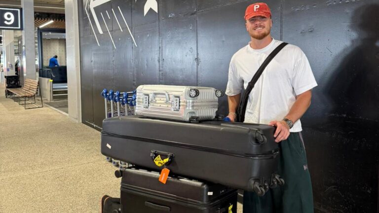 New Zealand batter Finn Allen on his way to Perth from Auckland.