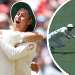 Marnus Labuschagne celebrates his superb catch.