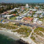 Aerial view of contemporary houses in the coastal suburb of Cottesloe in Perth, Australia