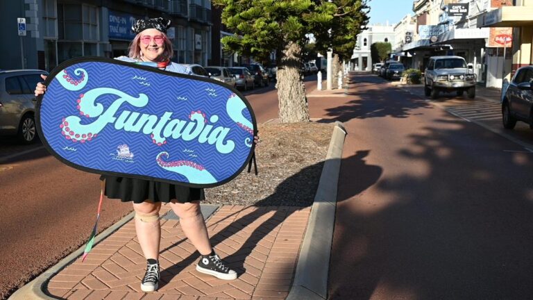 Festival organiser Amy Walker invites onlookers to Funtavia.