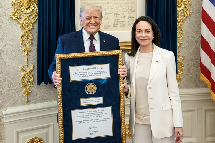 President Donald Trump Meets With Venezuelan Opposition Leader Maria Corina Machado In The Oval Office